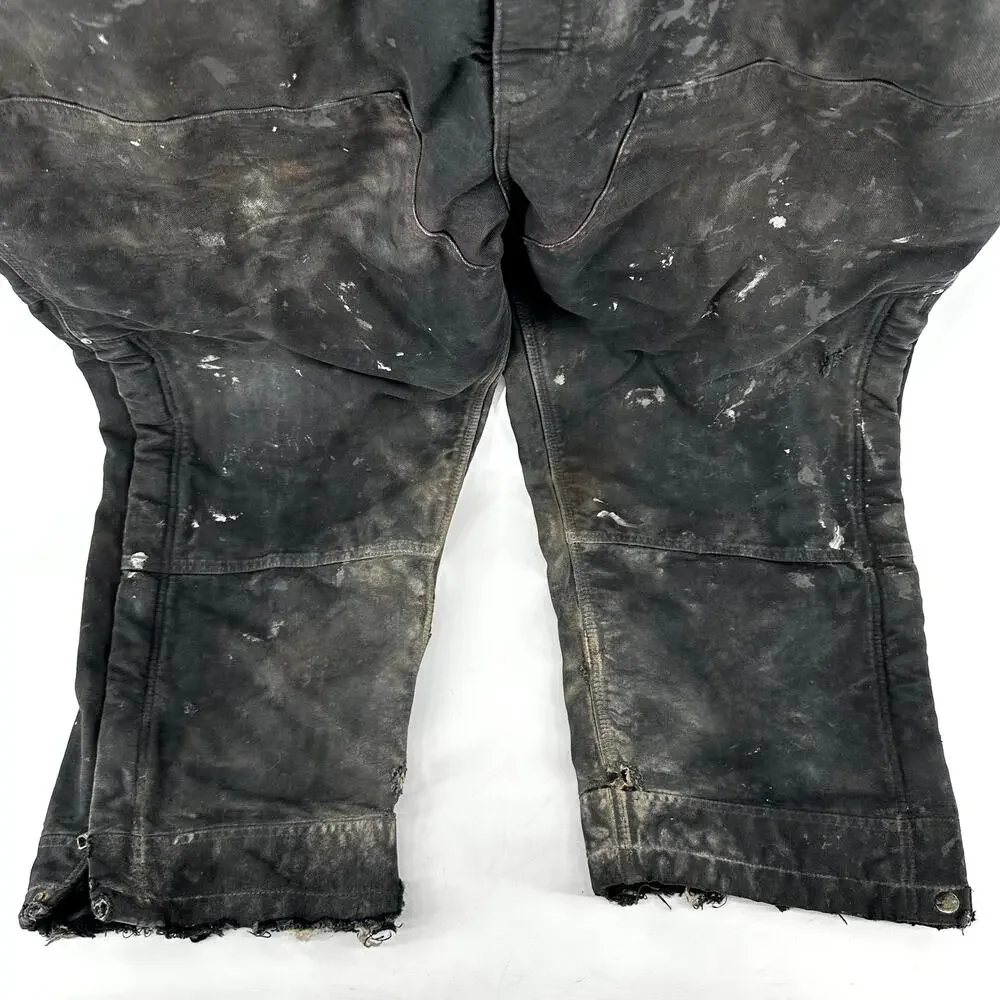 Carhartt Duck Bib Overalls 3M Thinsulate Relaxed Fit Worn Wear Black 2XL Short